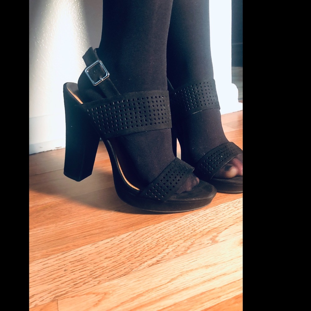 Black chunky heels.
